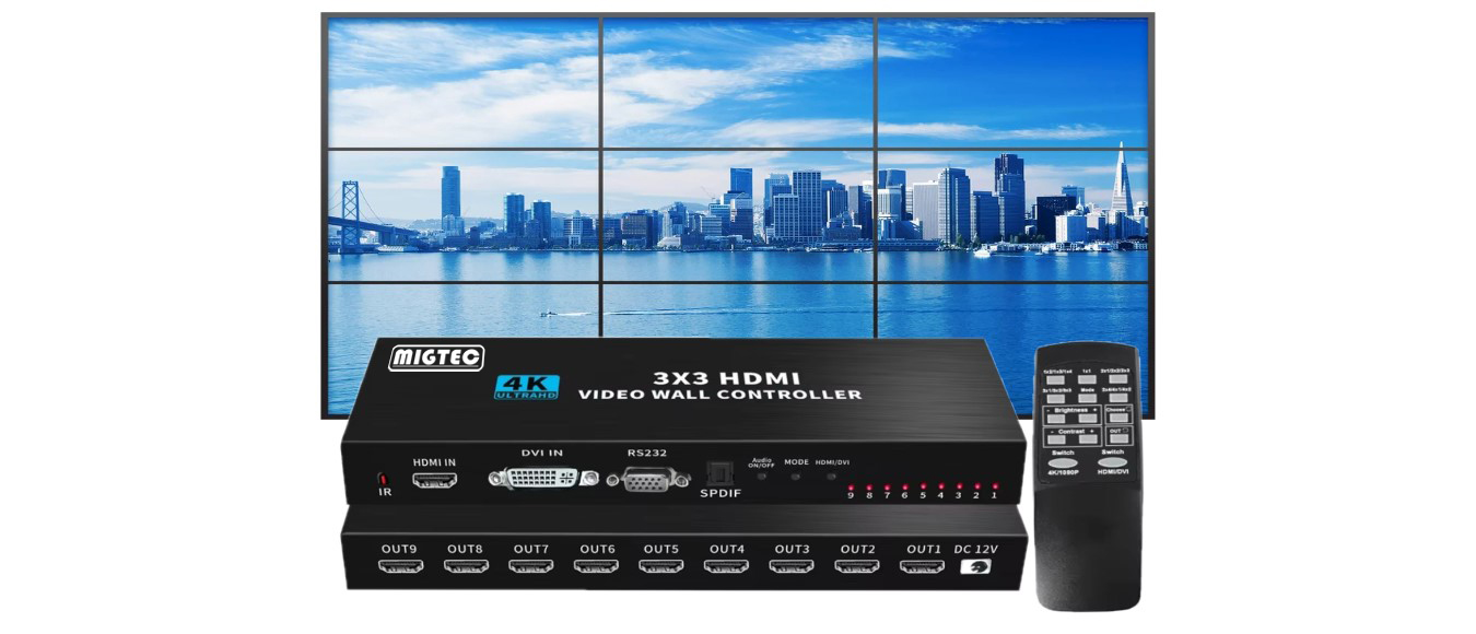 Controlador de Vídeo Wall 3x3 4K2K- HDVW3X3