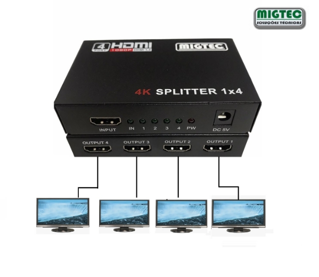 Distribuidor splitter 1x4 HDMI 1.4V 4k2k full HD 3D - 4KEL104