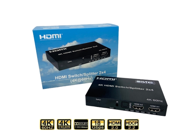 Switch / Splitter 2x4 Hdmi 2.0 4k 60hz Hdcp 2.2 Slim EL-2X4-4K 2.0